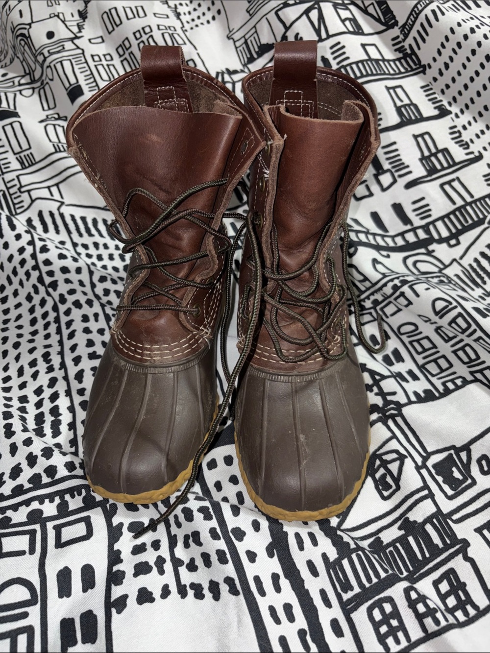 L.L. Bean Brown Leather Bean Boots with Tan Soles